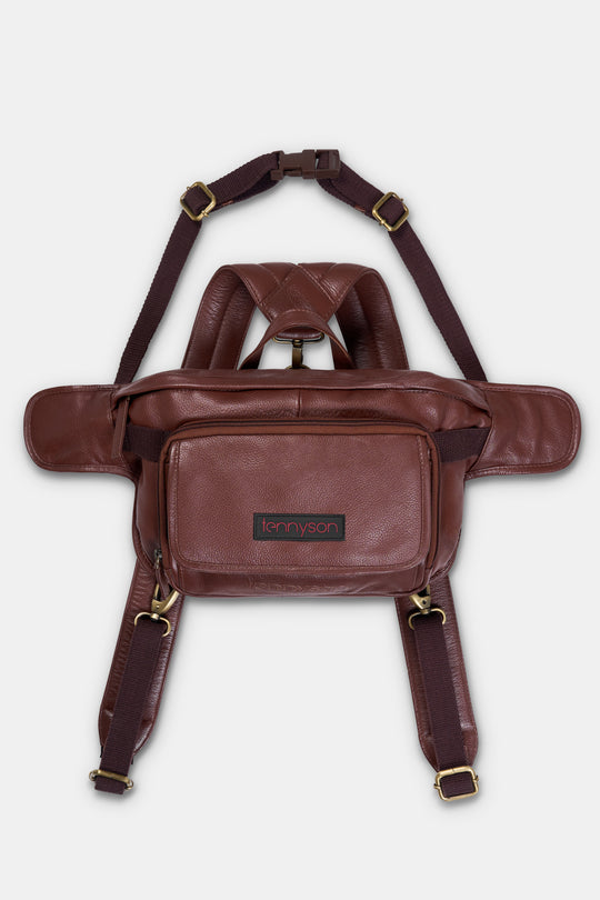 Transformable Leather Bumbag-Rucksack - Brown with Tennyson Logo