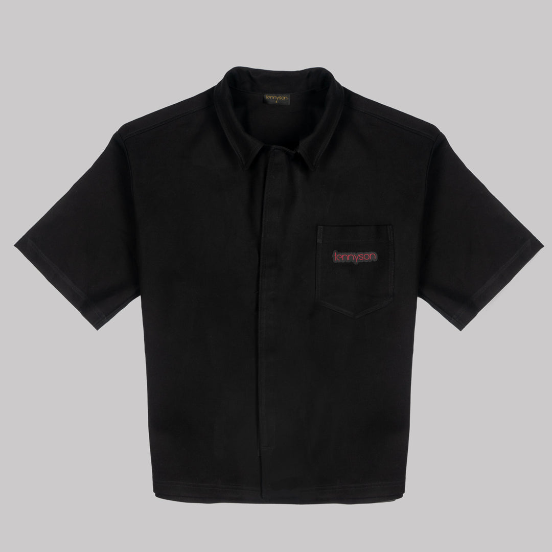 Thick Cotton Velcro Fastening Bowling Shirt - Black