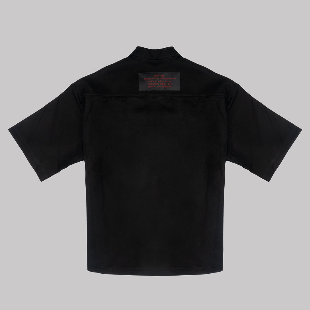 Thick Cotton Velcro Fastening Bowling Shirt - Black