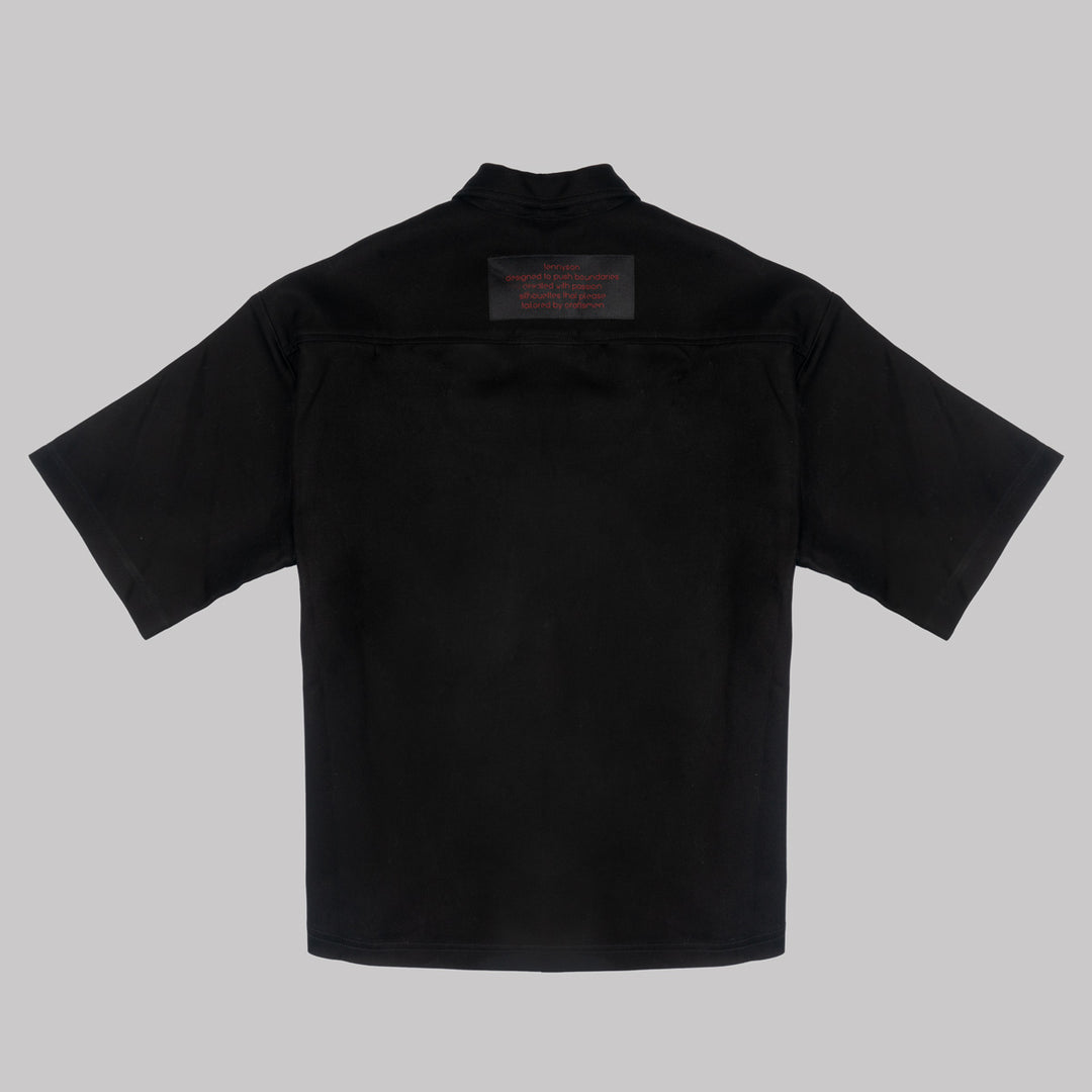 Thick Cotton Velcro Fastening Bowling Shirt - Black