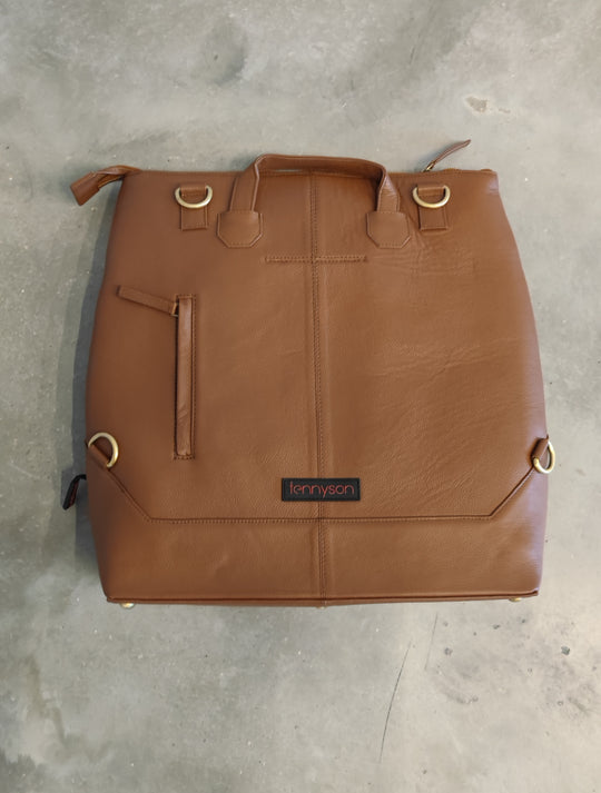 100% Leather Savage Tote/Backpack Bag - Brown