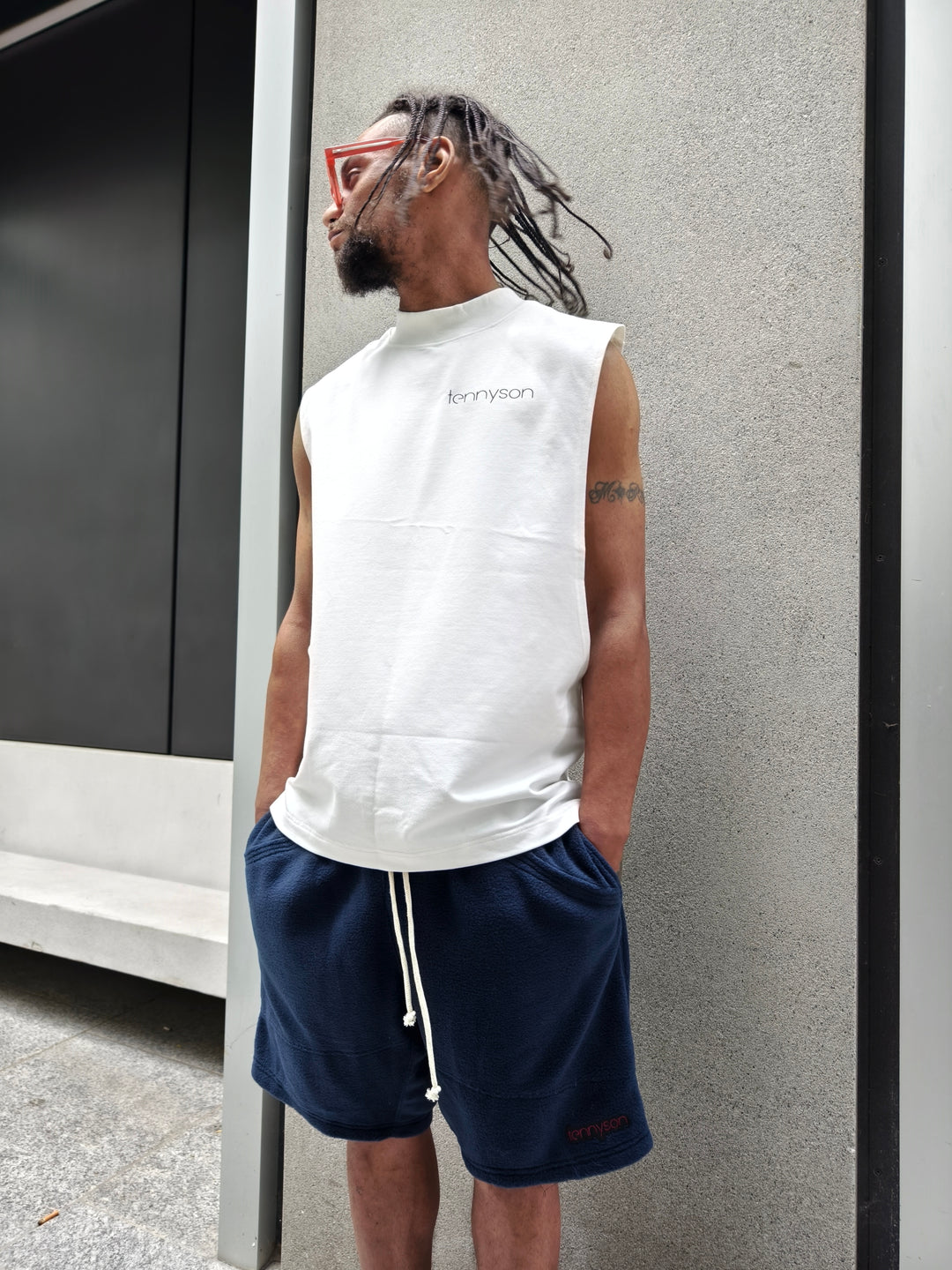 Oversized Tank Top with Lion and British Flag Print - White