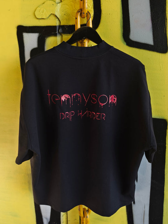 Oversized Drip Harder T-Shirt - Black and Red