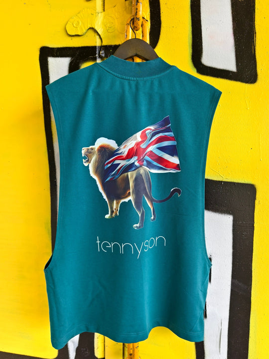 Oversized Tank Top with Lion and British Flag Print - Green