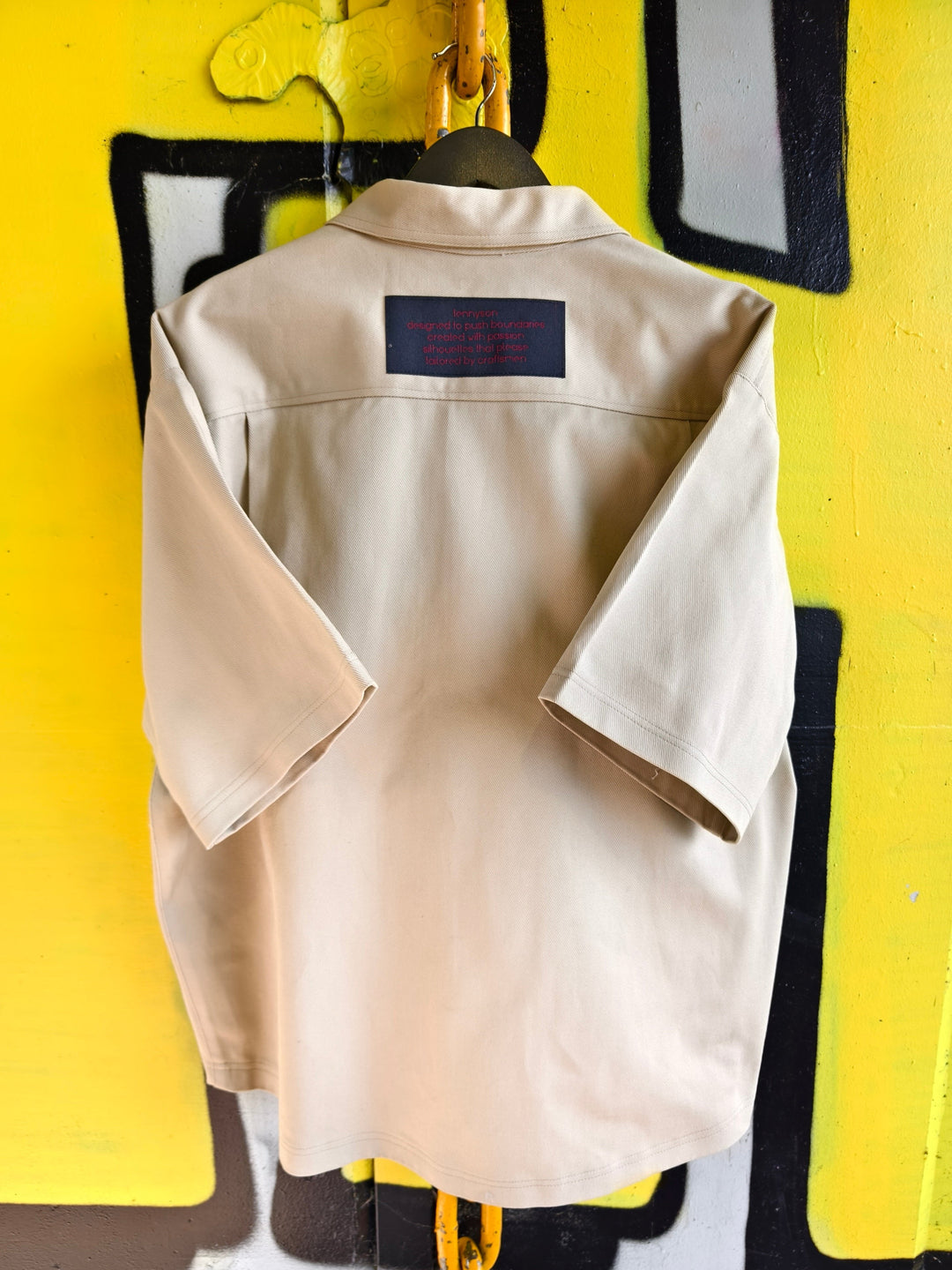 Thick Cotton Velcro Fastening Bowling Shirt - Beige