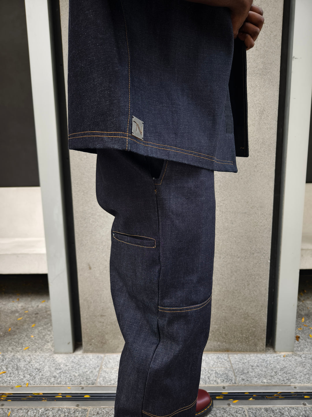 Thick Cotton Velcro Fastening Bowling Shirt - Indigo