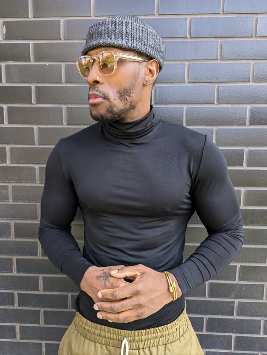 Fitted Turtle Neck Top  - Black