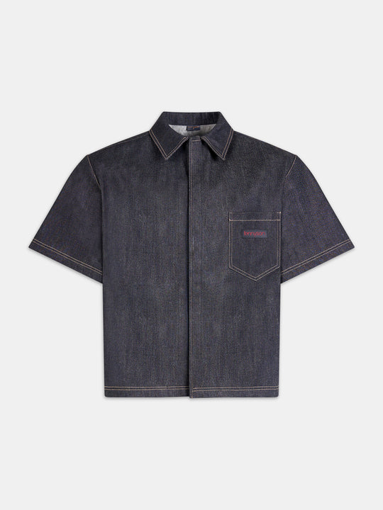Oversized Heavyweight Denim Statement Shirt - Navy Blue