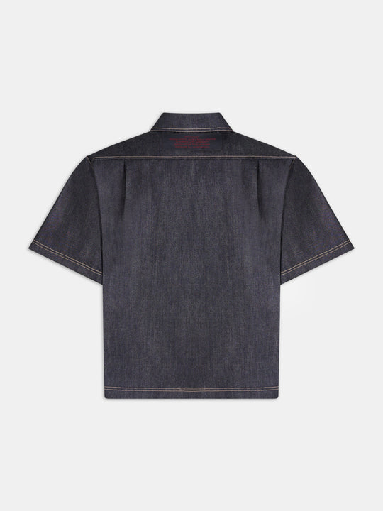 Oversized Heavyweight Denim Statement Shirt - Navy Blue