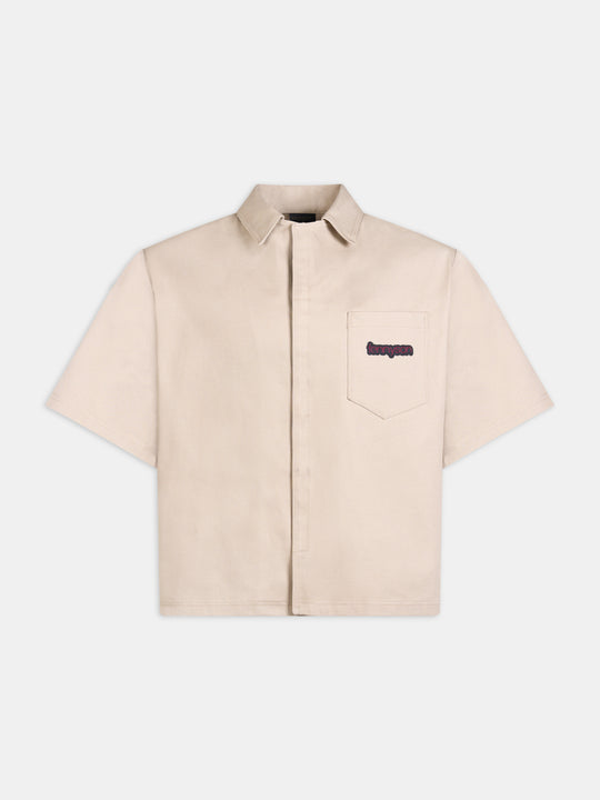 Oversized Heavyweight Denim Statement Shirt - Cream