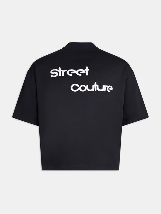 Street Couture Chenille Embellished Oversized T-shirt - Black